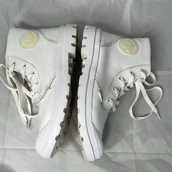 L’ORIGINALE PALLADIUM White Pampa Hi Top Lace Up Boots Sneakers Leather 7.5 - Picture 6 of 16